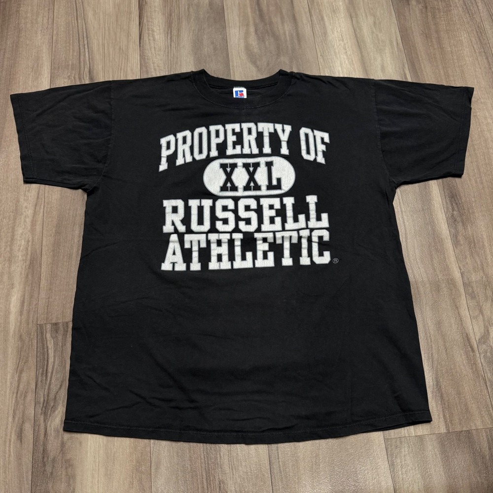Vintage Russell Athletic T Shirt Black Property of XXL Made in USA Mens 2XL